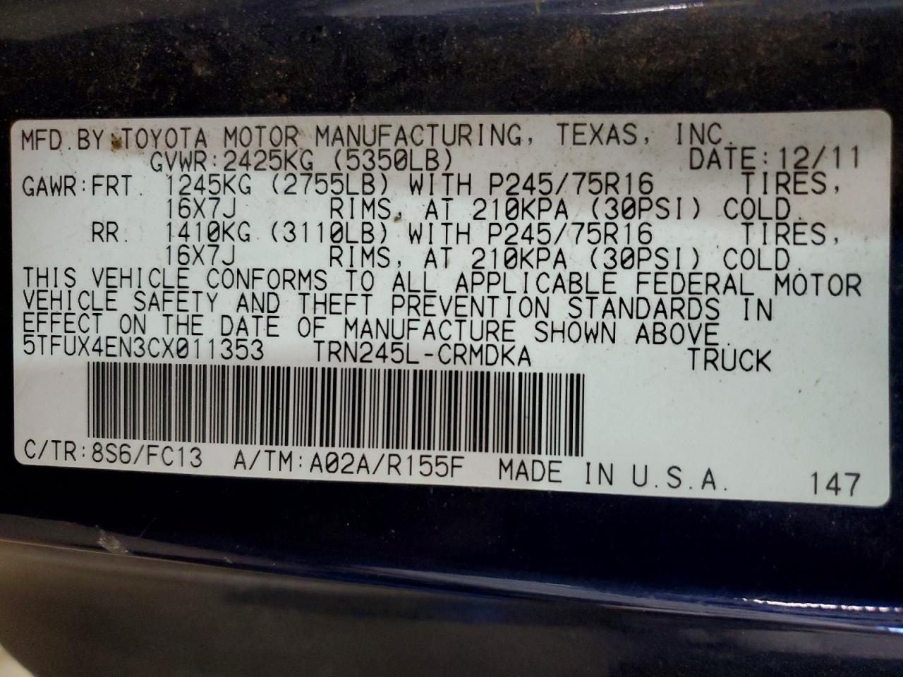 2012 TOYOTA TACOMA