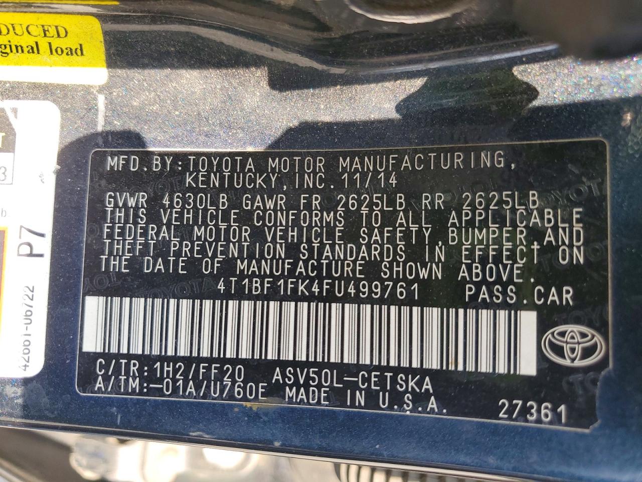 2015 TOYOTA CAMRY