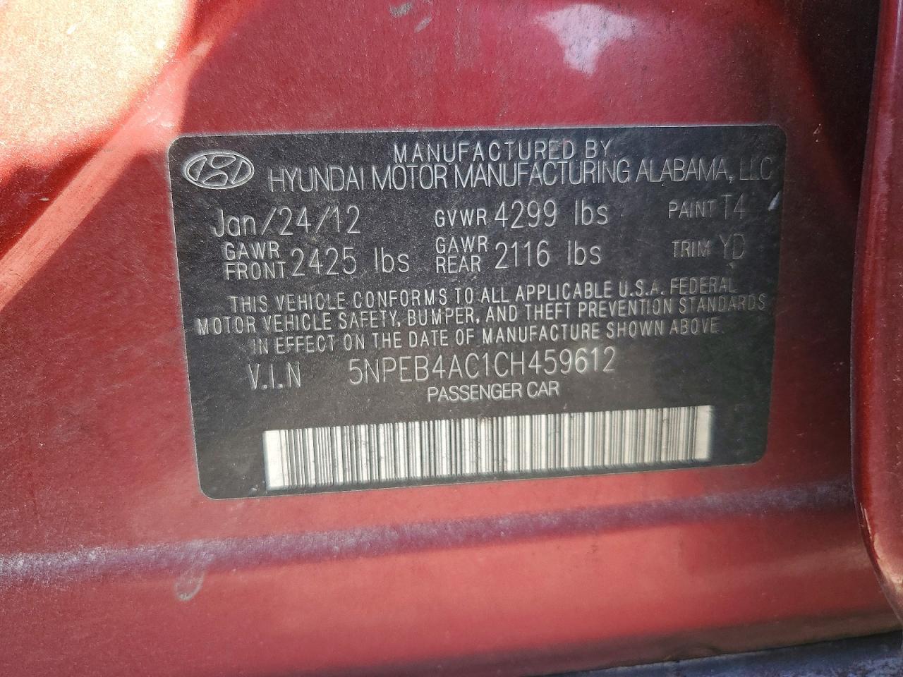 2012 HYUNDAI SONATA