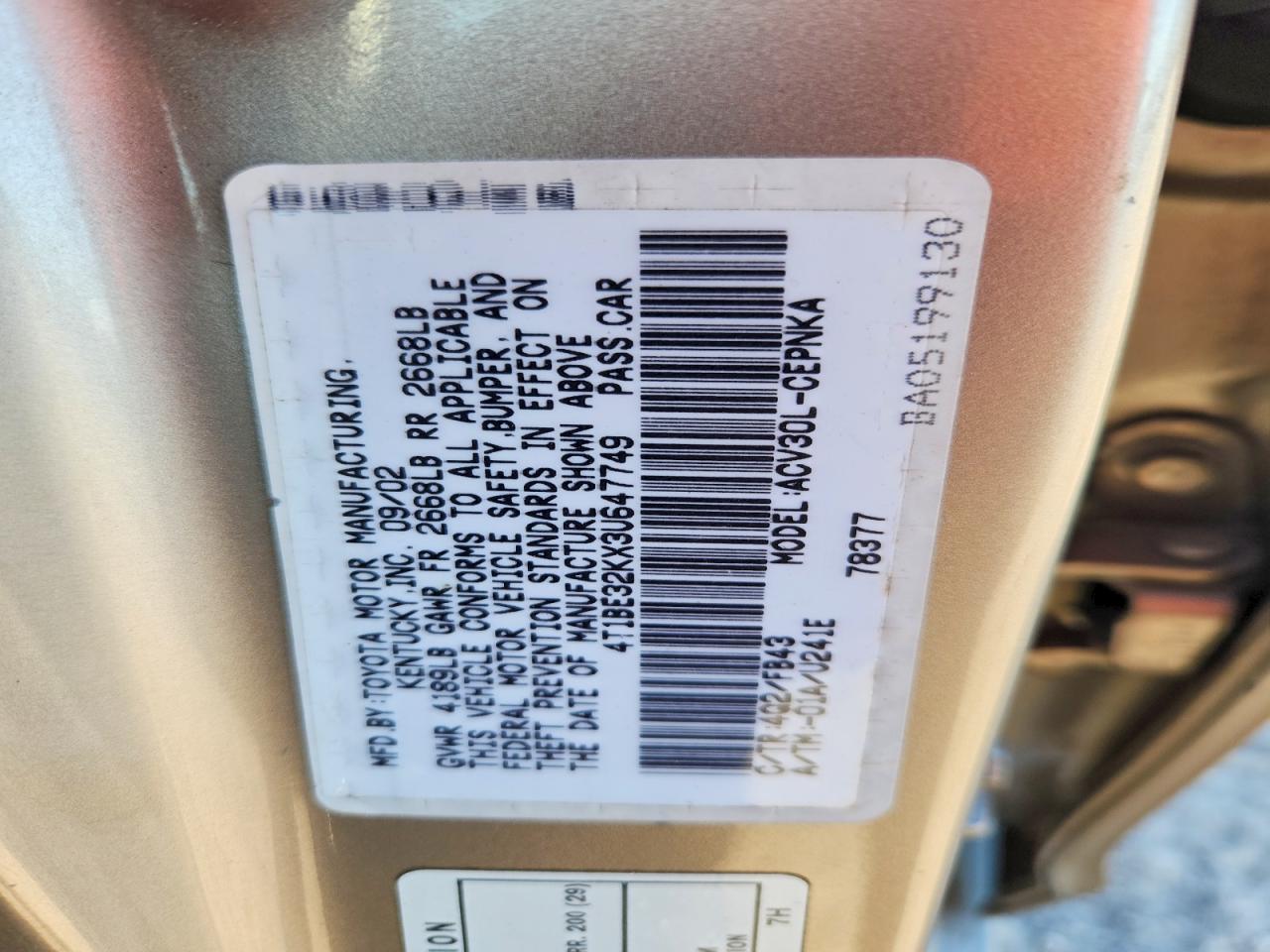 2003 TOYOTA CAMRY