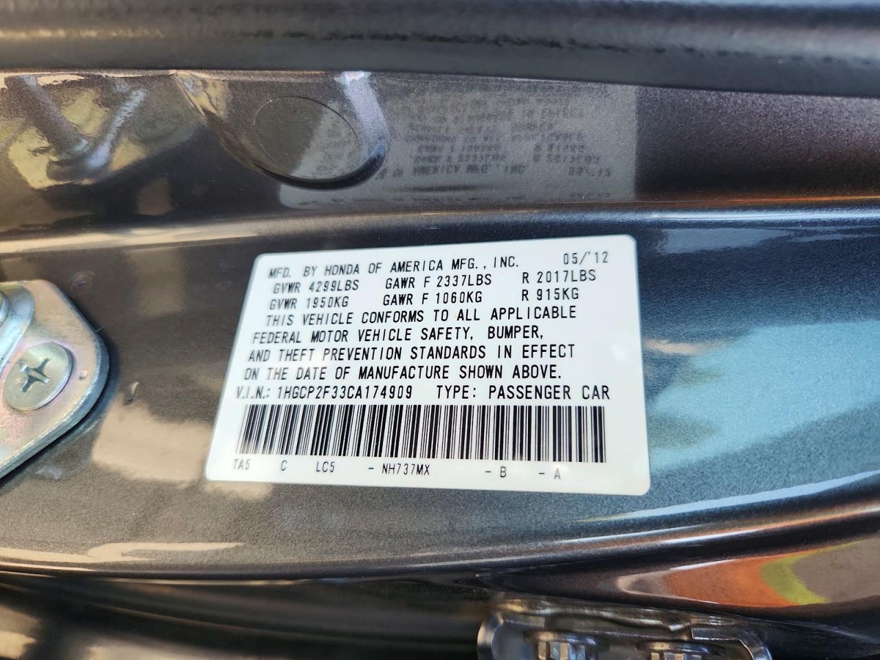 2012 HONDA ACCORD
