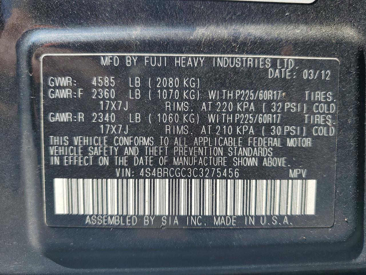 2012 SUBARU OUTBACK