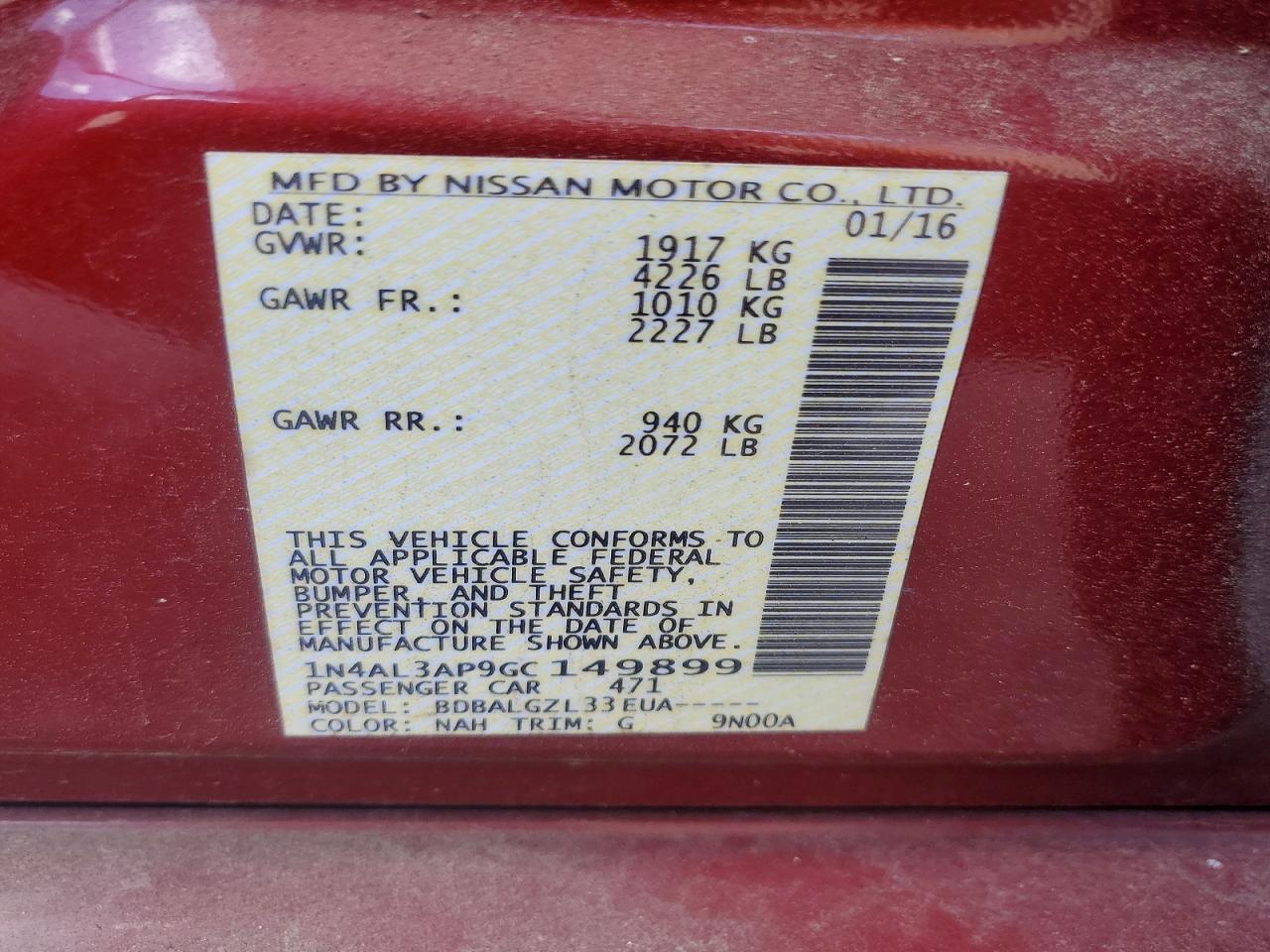 2016 NISSAN ALTIMA