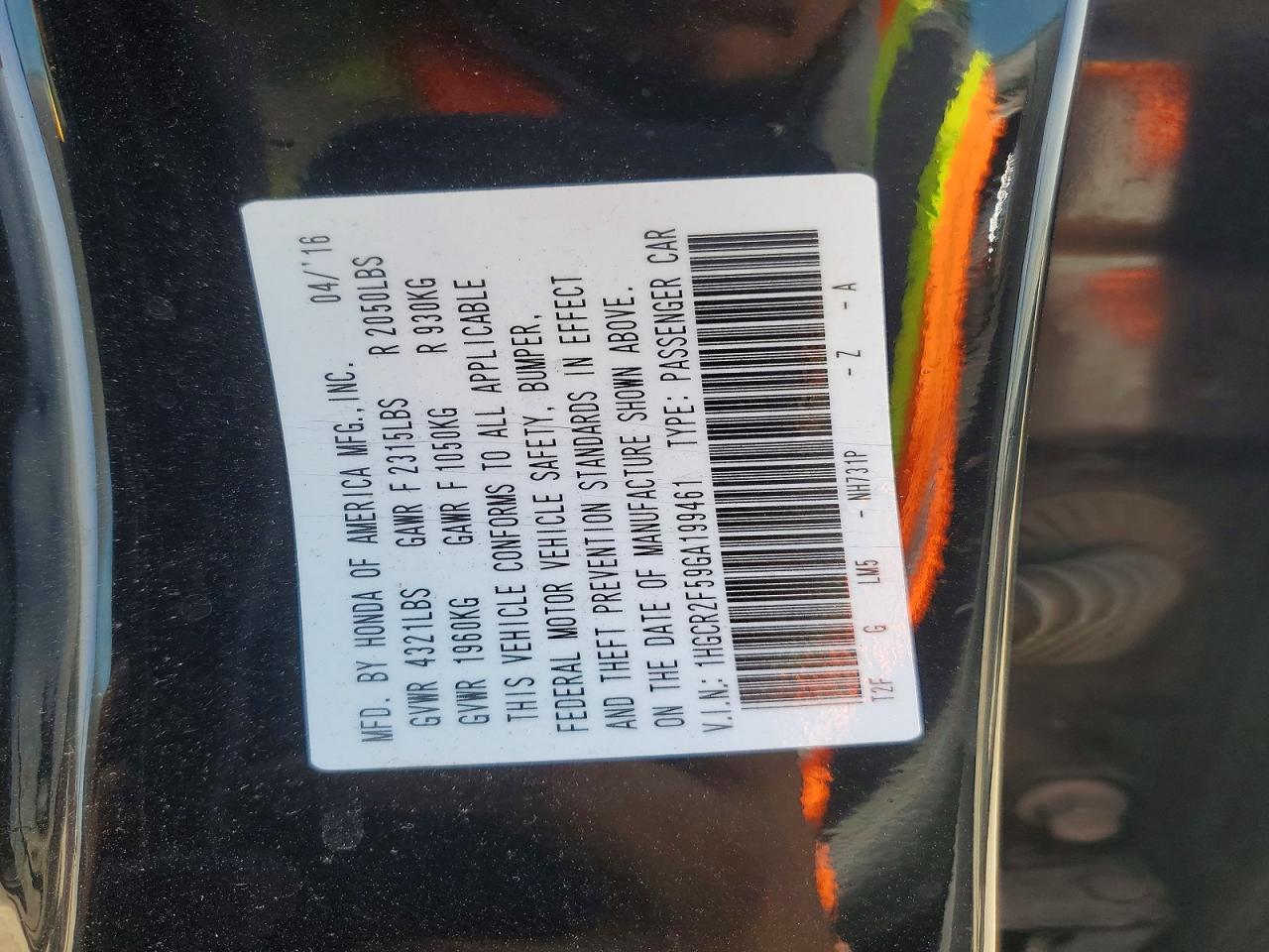 2016 HONDA ACCORD