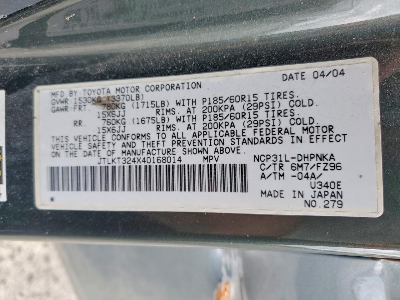 2004 TOYOTA SCION