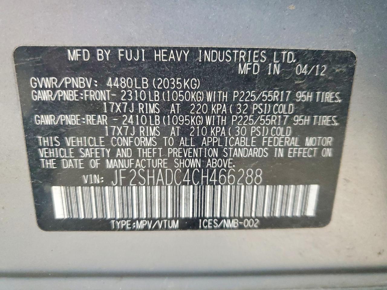 2012 SUBARU FORESTER