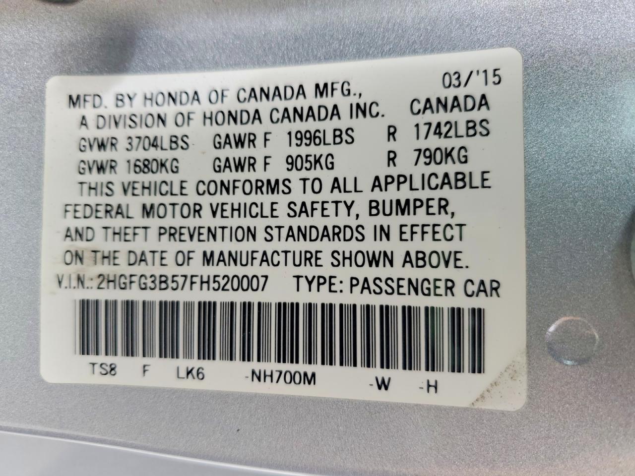 2015 HONDA CIVIC