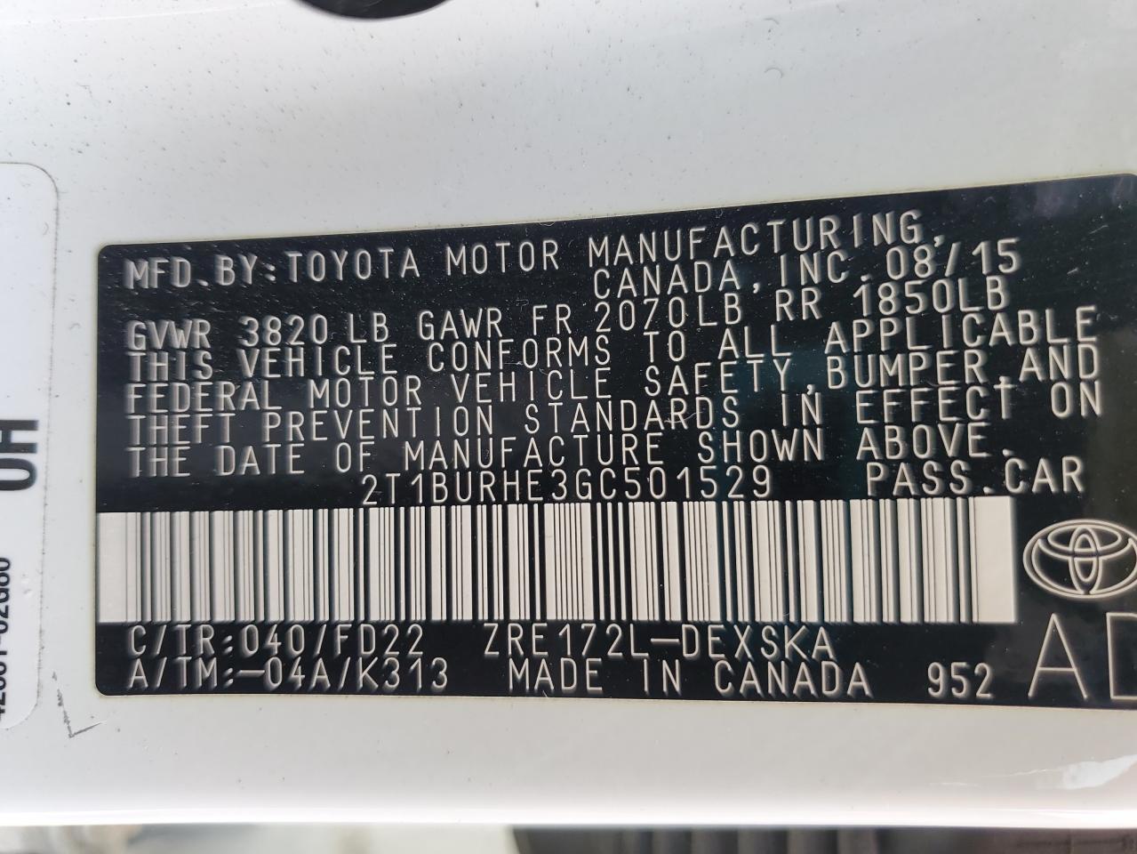 2016 TOYOTA COROLLA