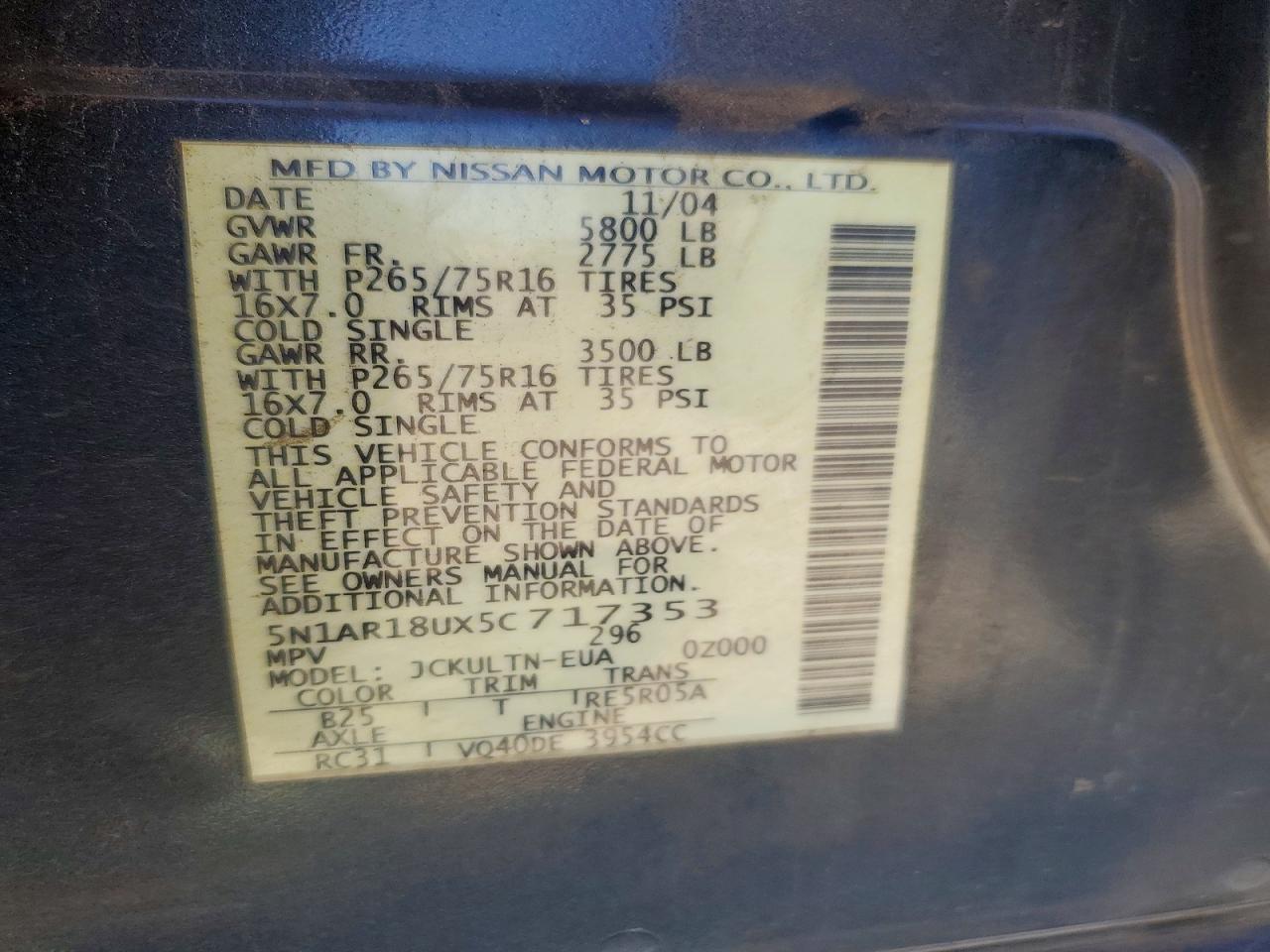 2005 NISSAN PATHFINDER