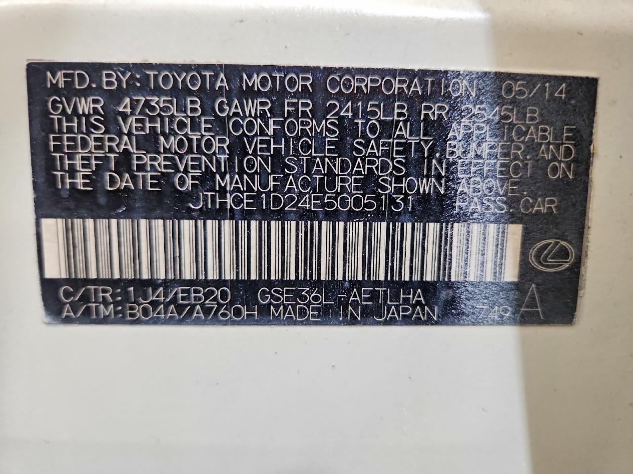 2014 LEXUS IS