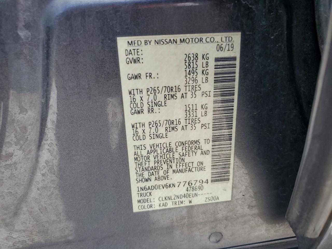 2019 NISSAN FRONTIER
