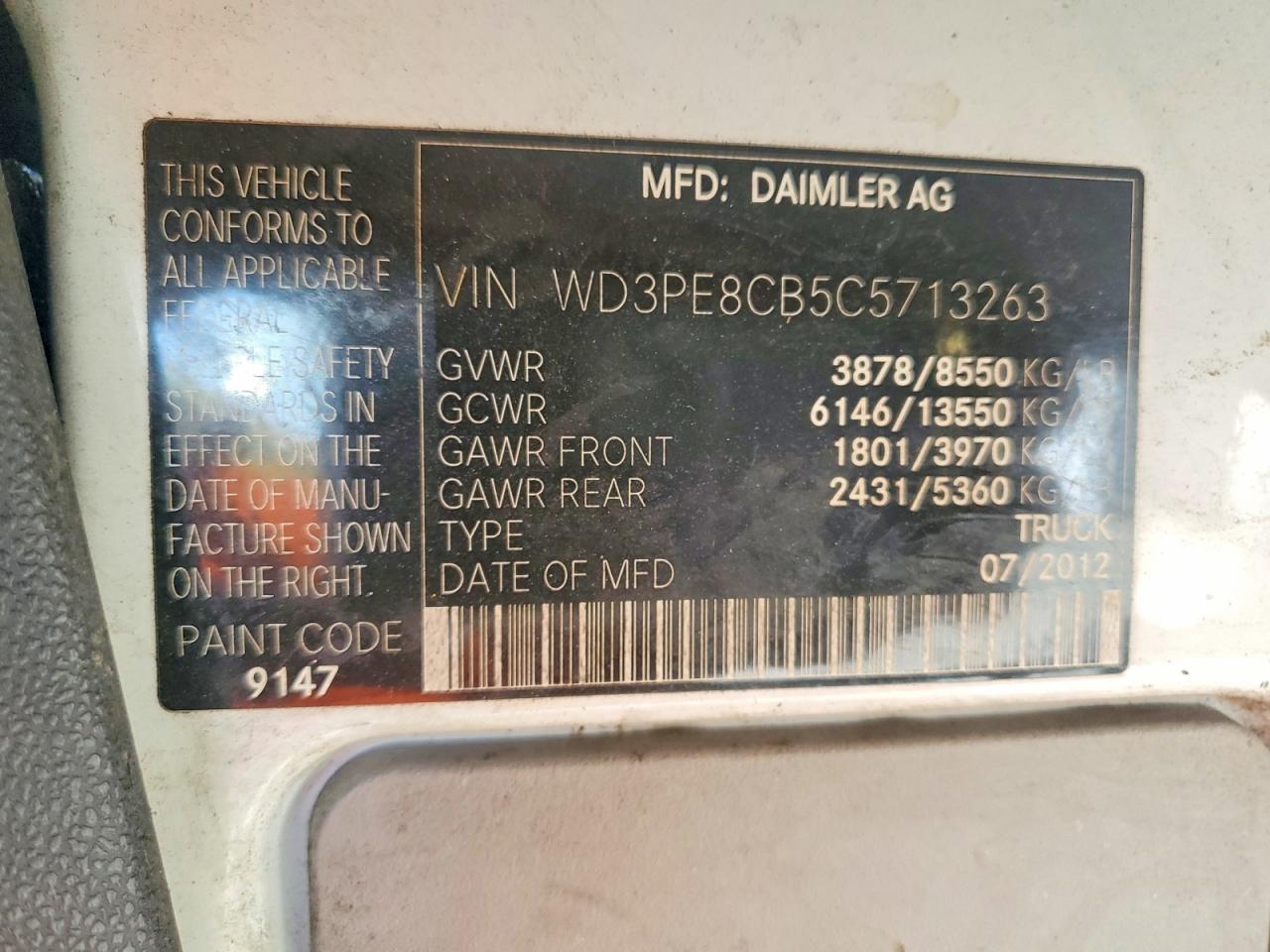 2012 MERCEDES BENZ SPRINTER