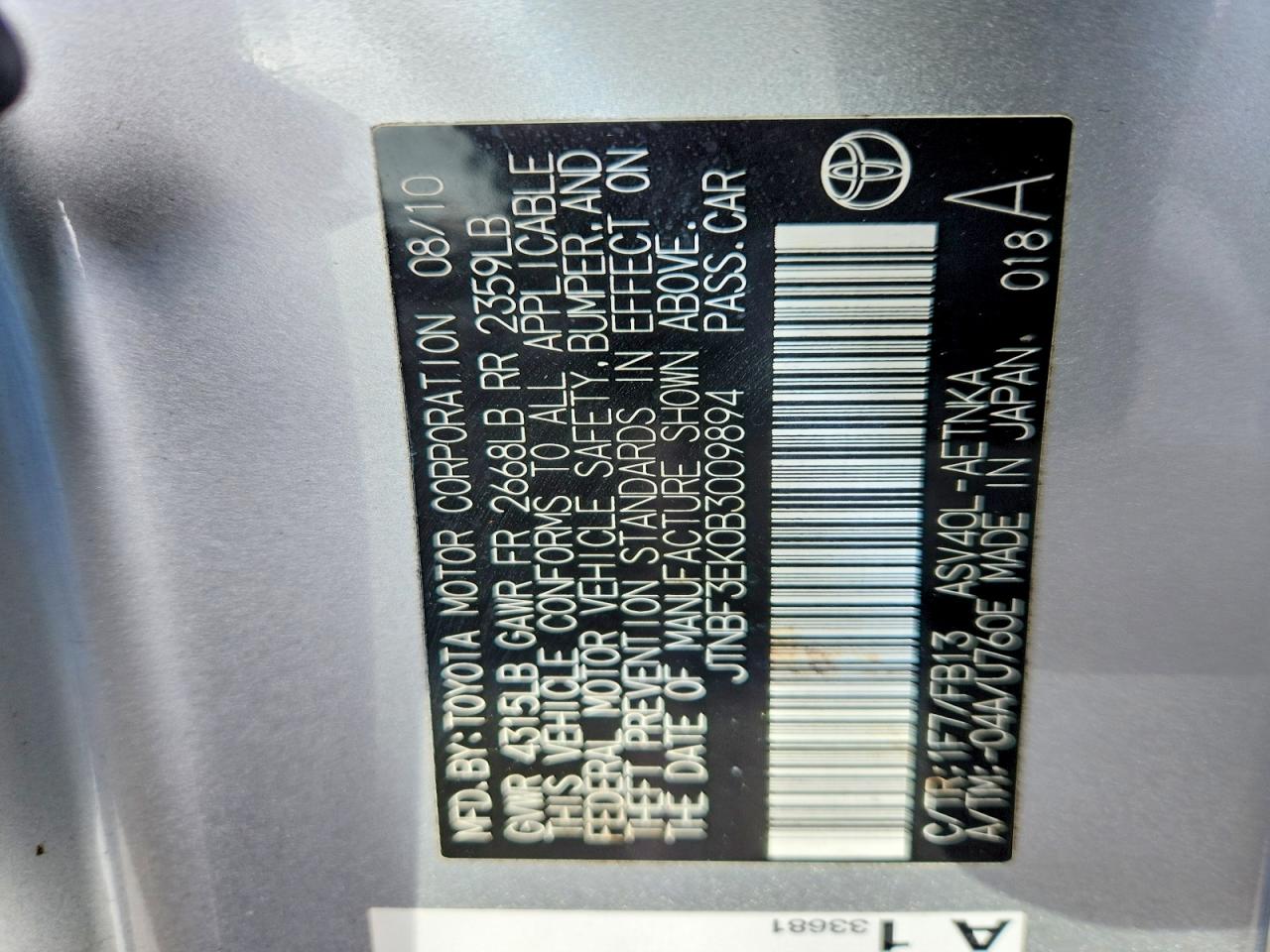 2011 TOYOTA CAMRY