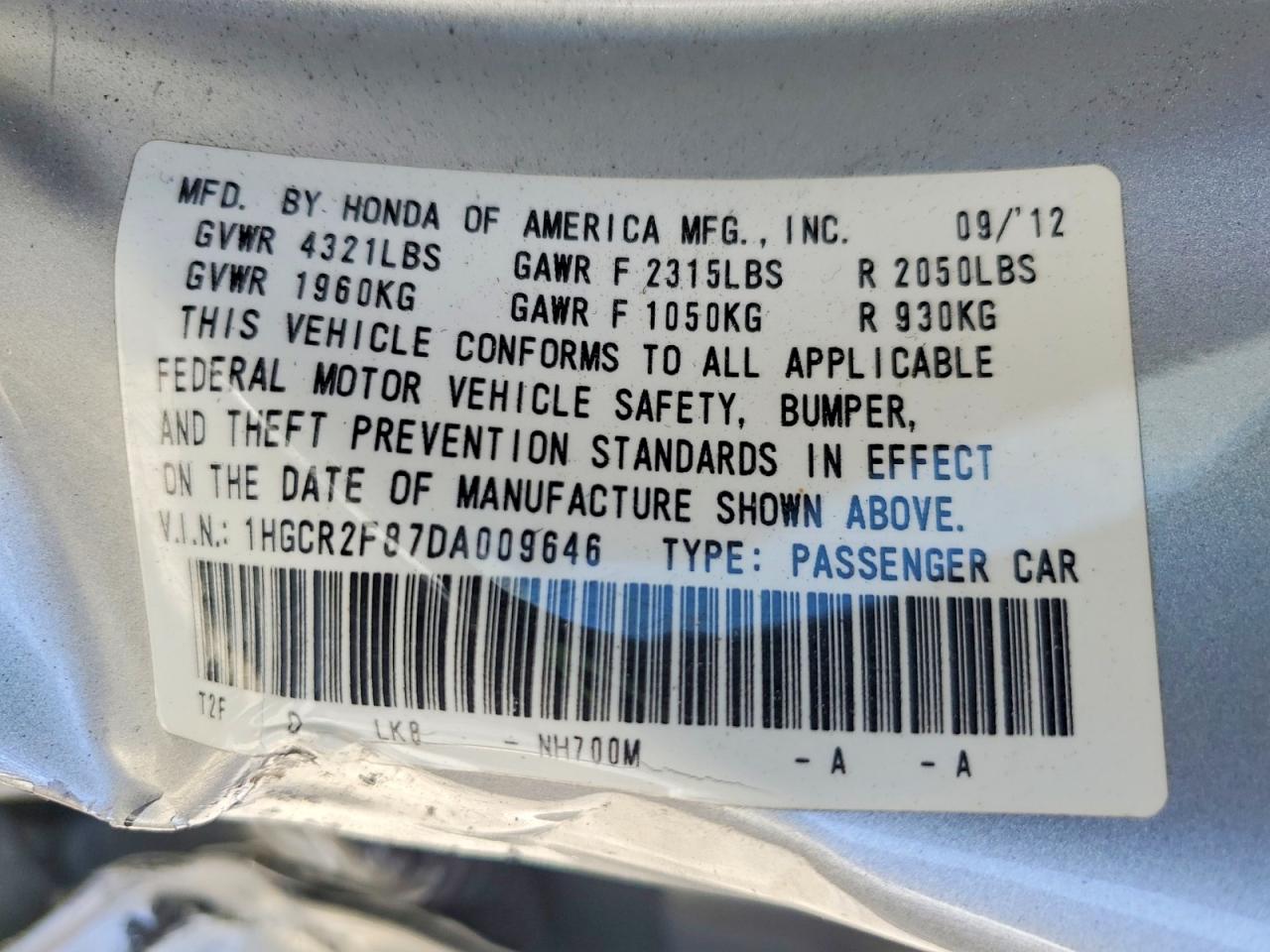 2013 HONDA ACCORD