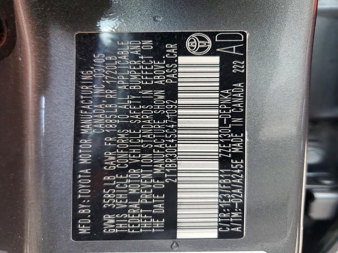 2005 TOYOTA COROLLA