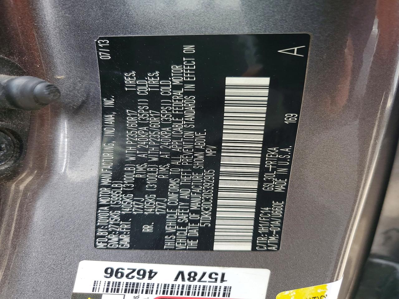 2013 TOYOTA SIENNA