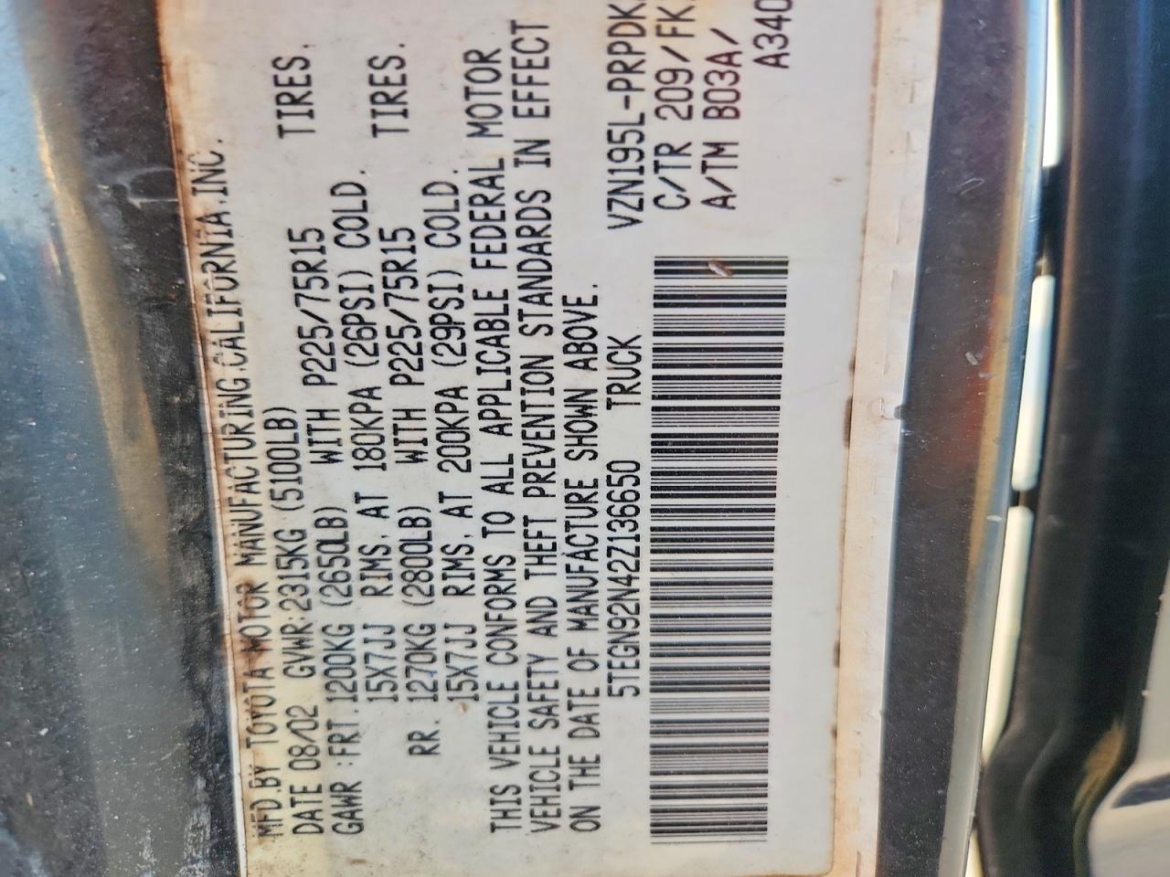 2002 TOYOTA TACOMA