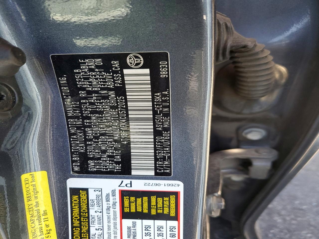 2012 TOYOTA CAMRY