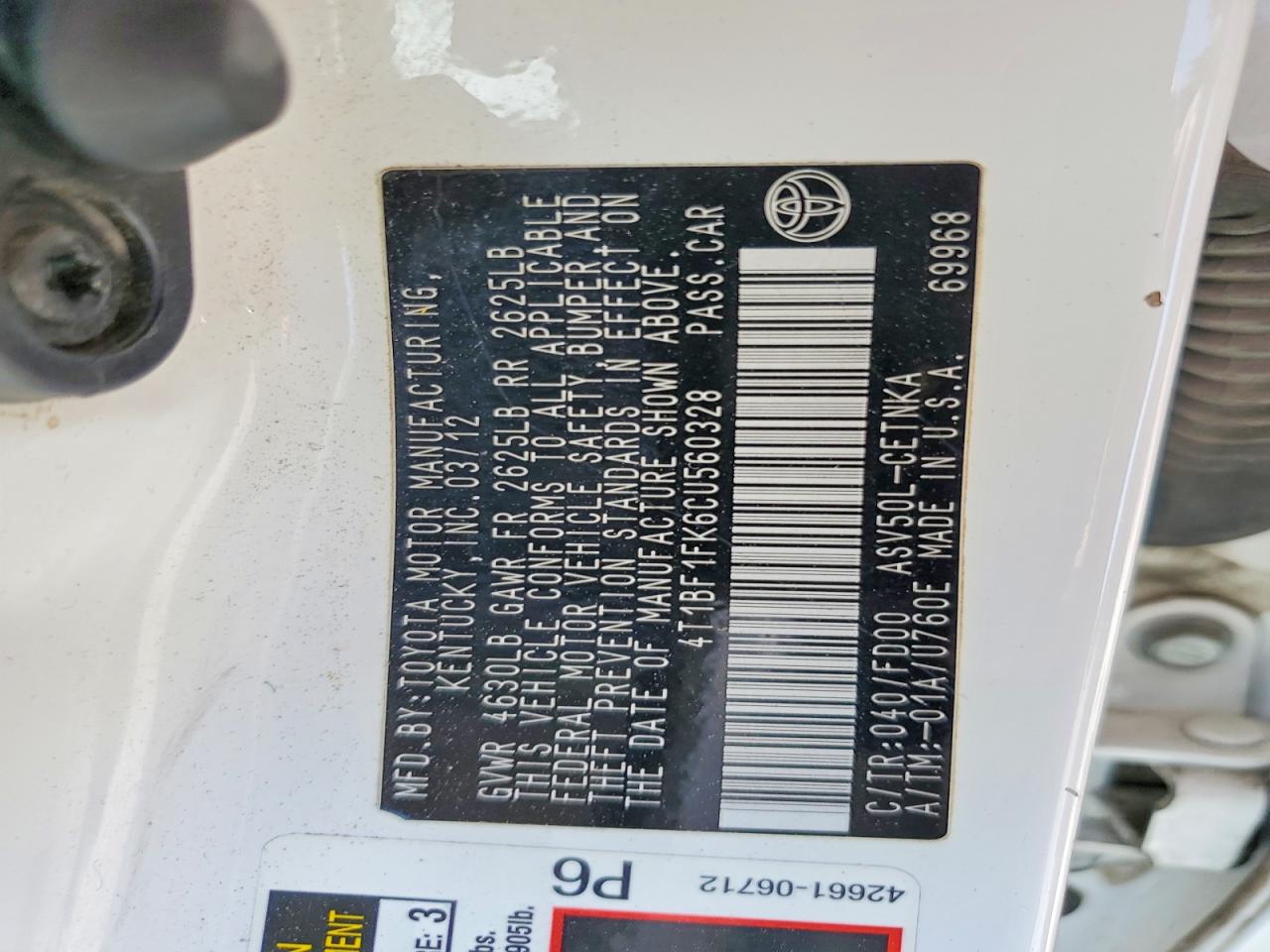 2012 TOYOTA CAMRY