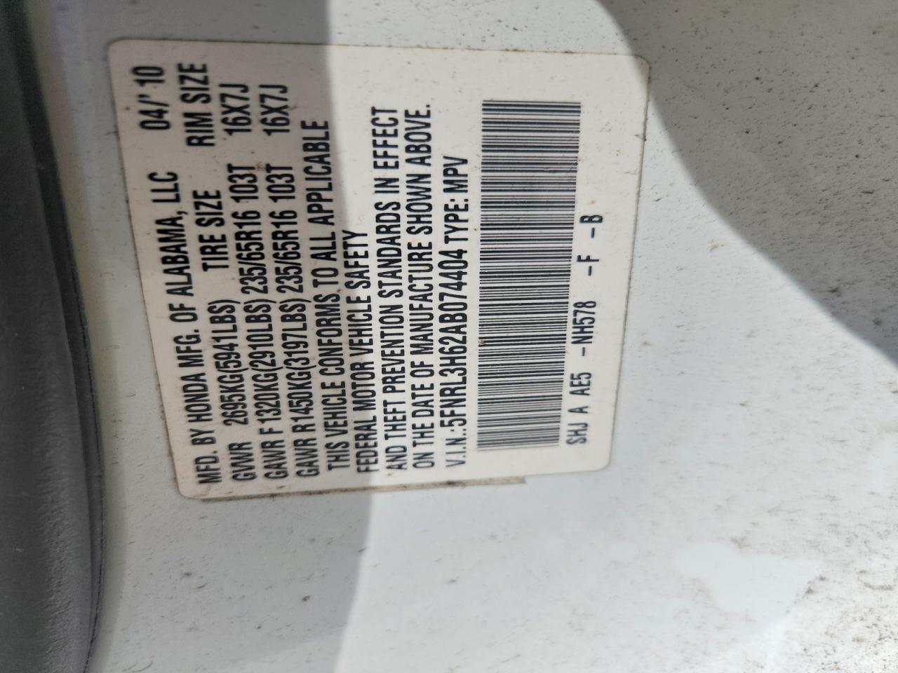 2010 HONDA ODYSSEY