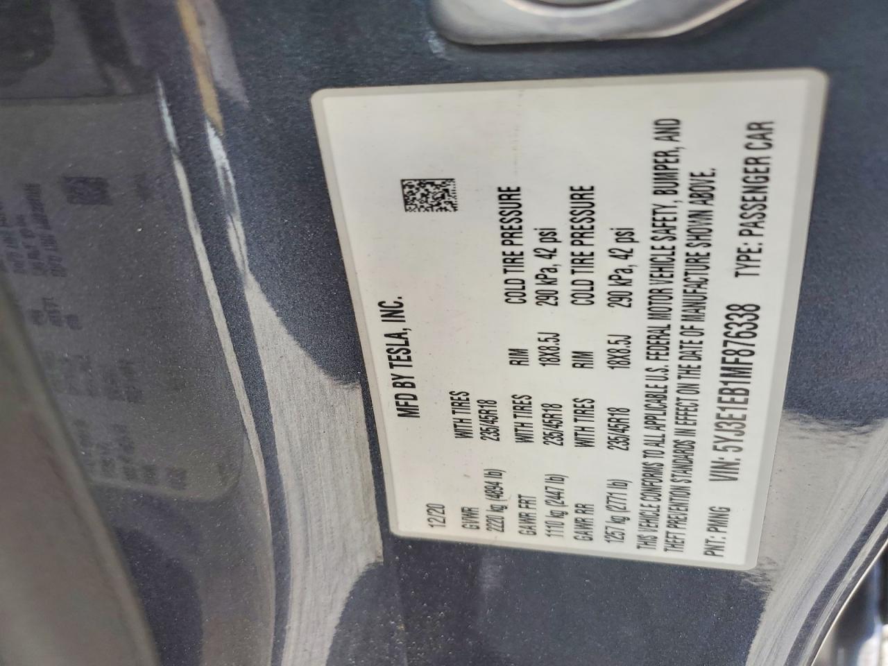 2021 TESLA MODEL 3