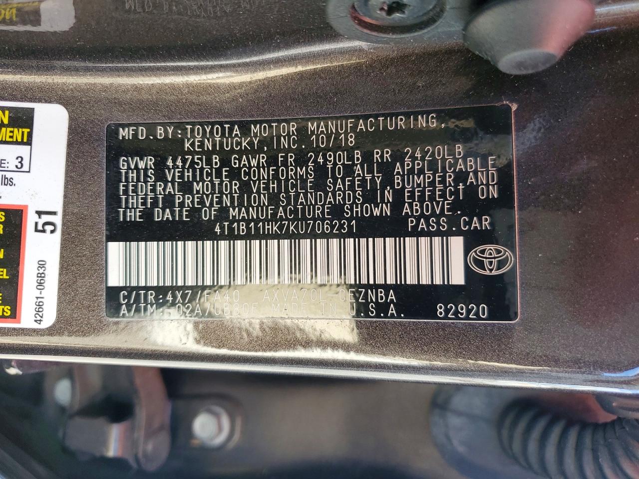 2019 TOYOTA CAMRY