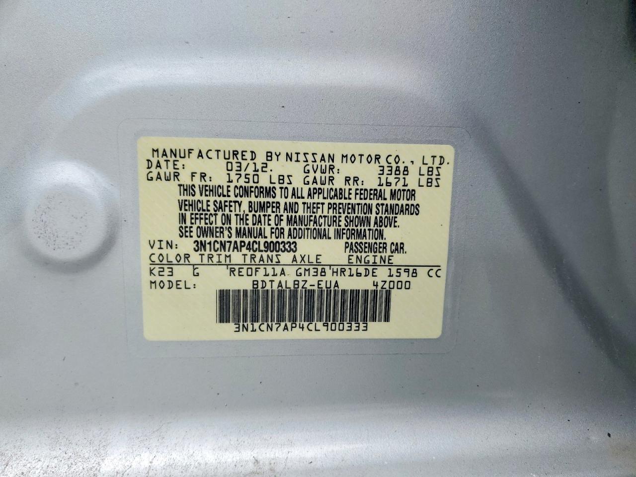 2012 NISSAN VERSA