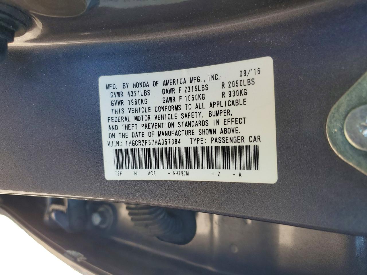 2017 HONDA ACCORD