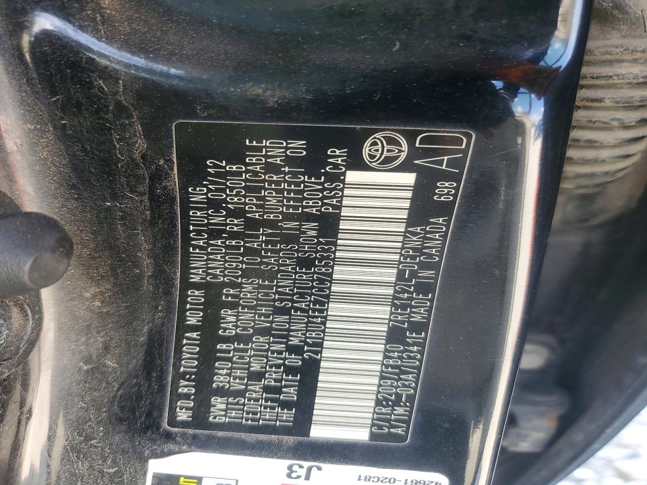2012 TOYOTA COROLLA