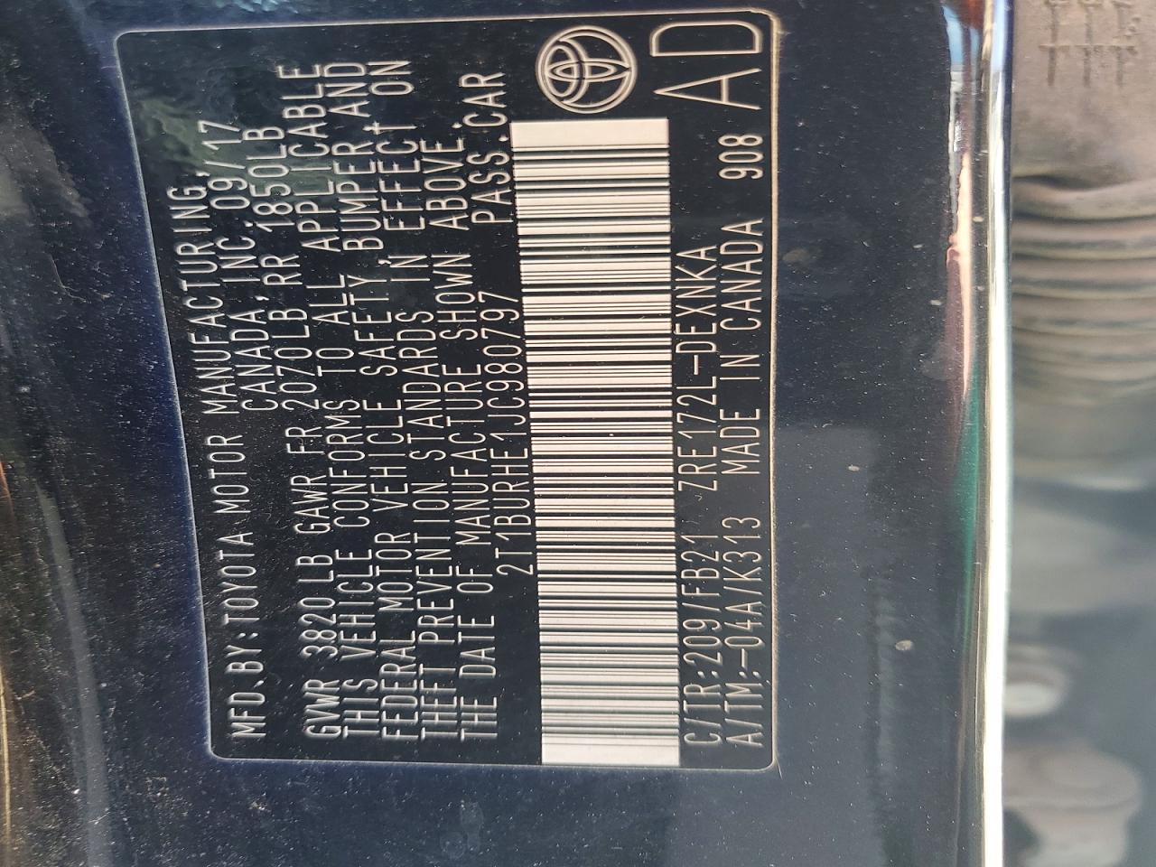 2018 TOYOTA COROLLA