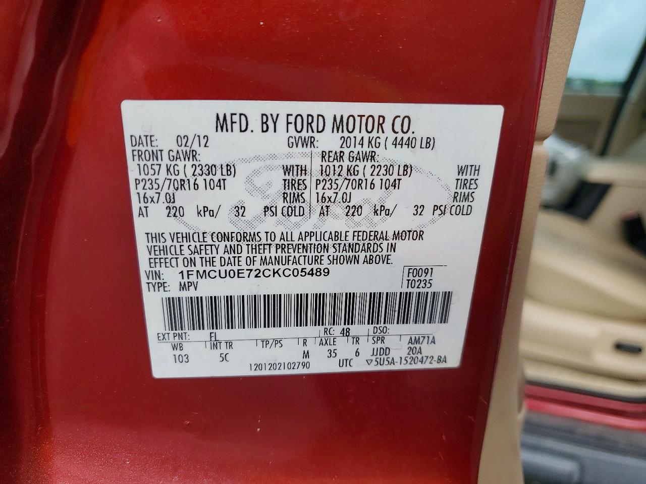 2012 FORD ESCAPE LIM
