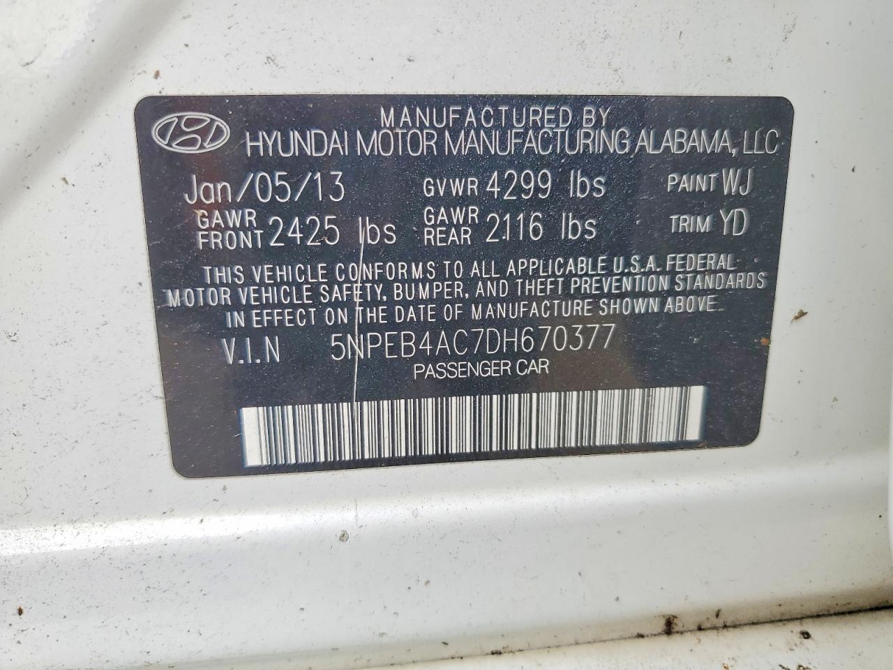 2013 HYUNDAI SONATA