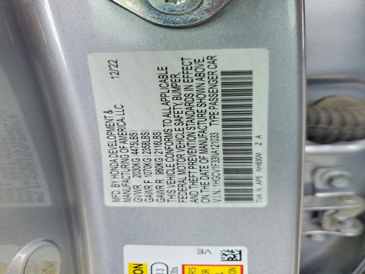 2022 HONDA ACCORD