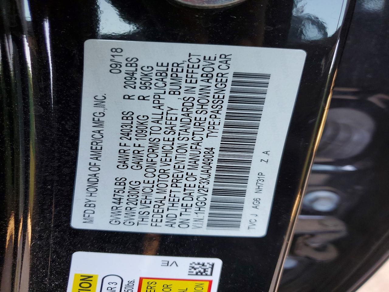 2018 HONDA ACCORD