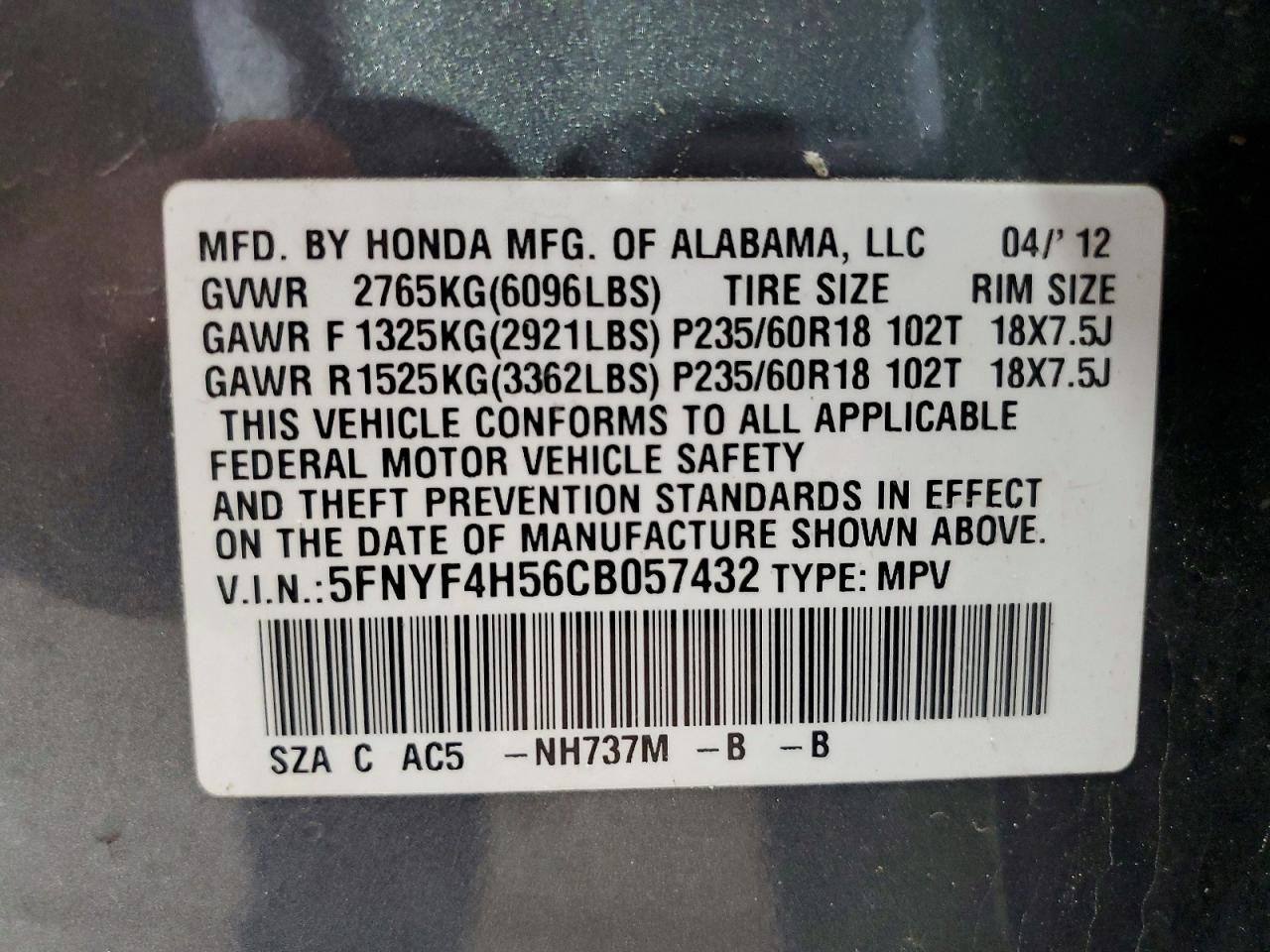 2012 HONDA PILOT