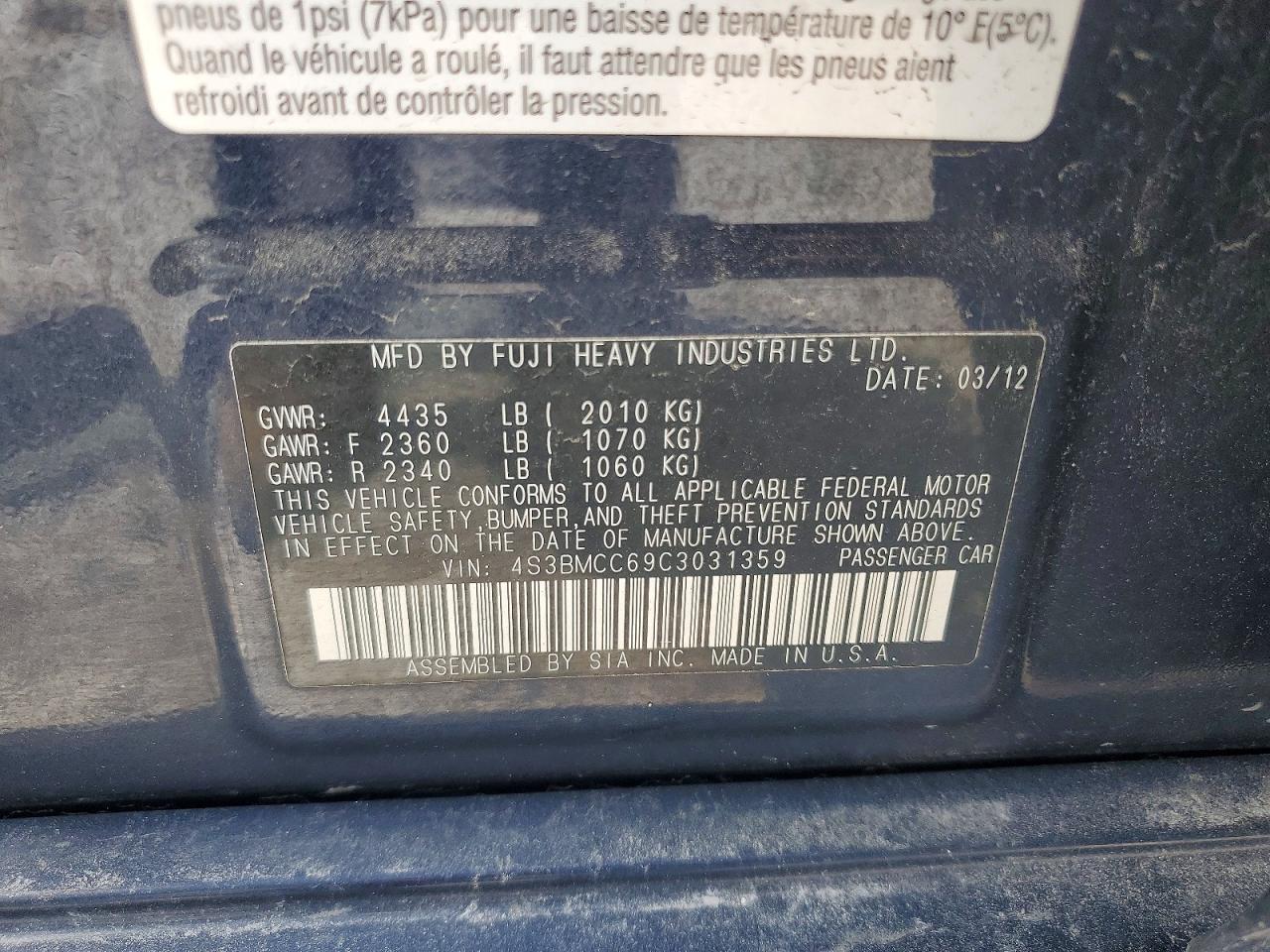 2012 SUBARU LEGACY