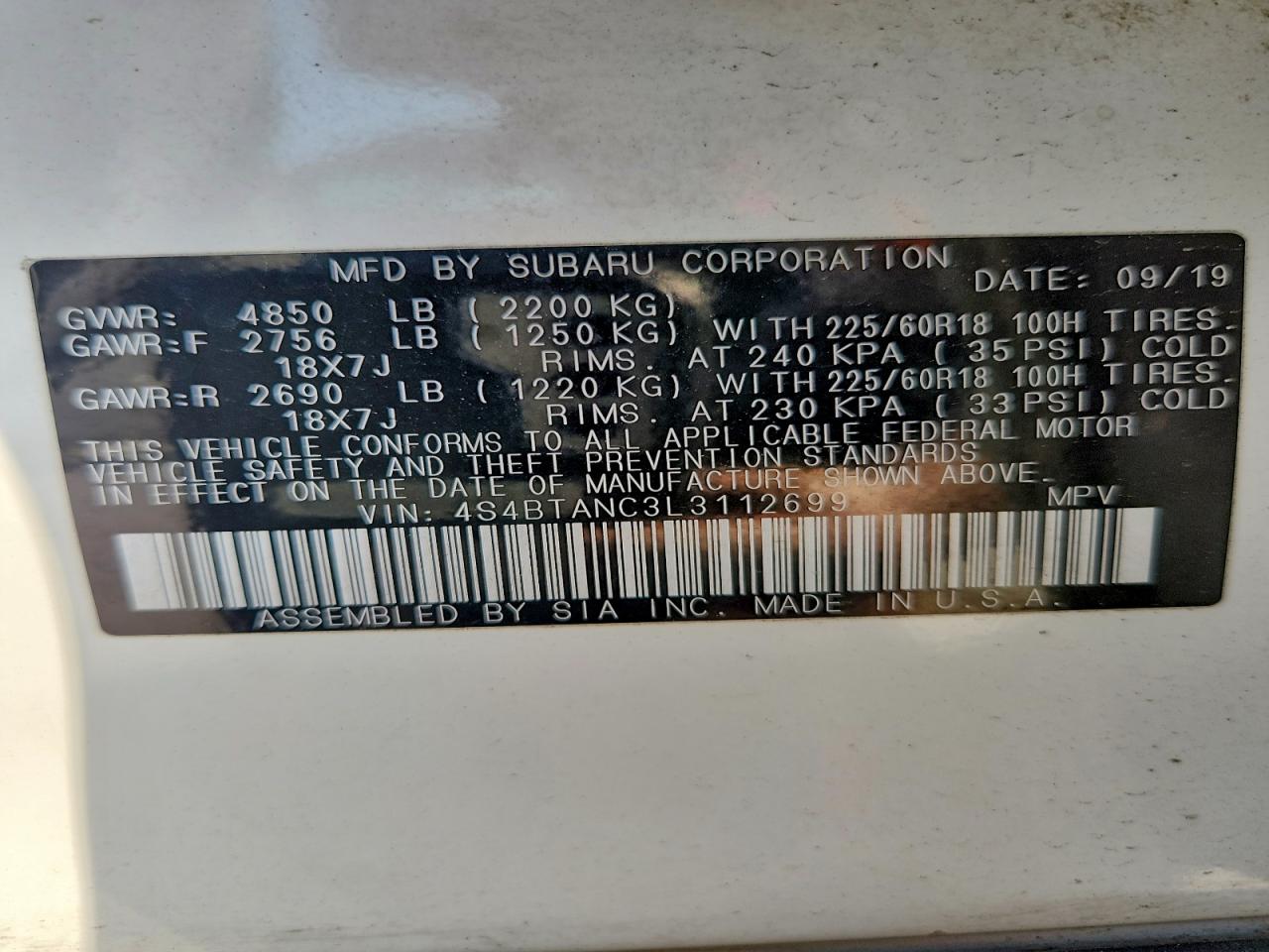 2020 SUBARU OUTBACK