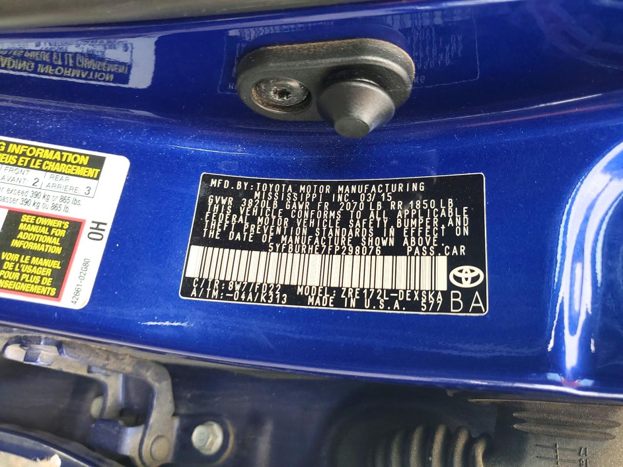 2015 TOYOTA COROLLA