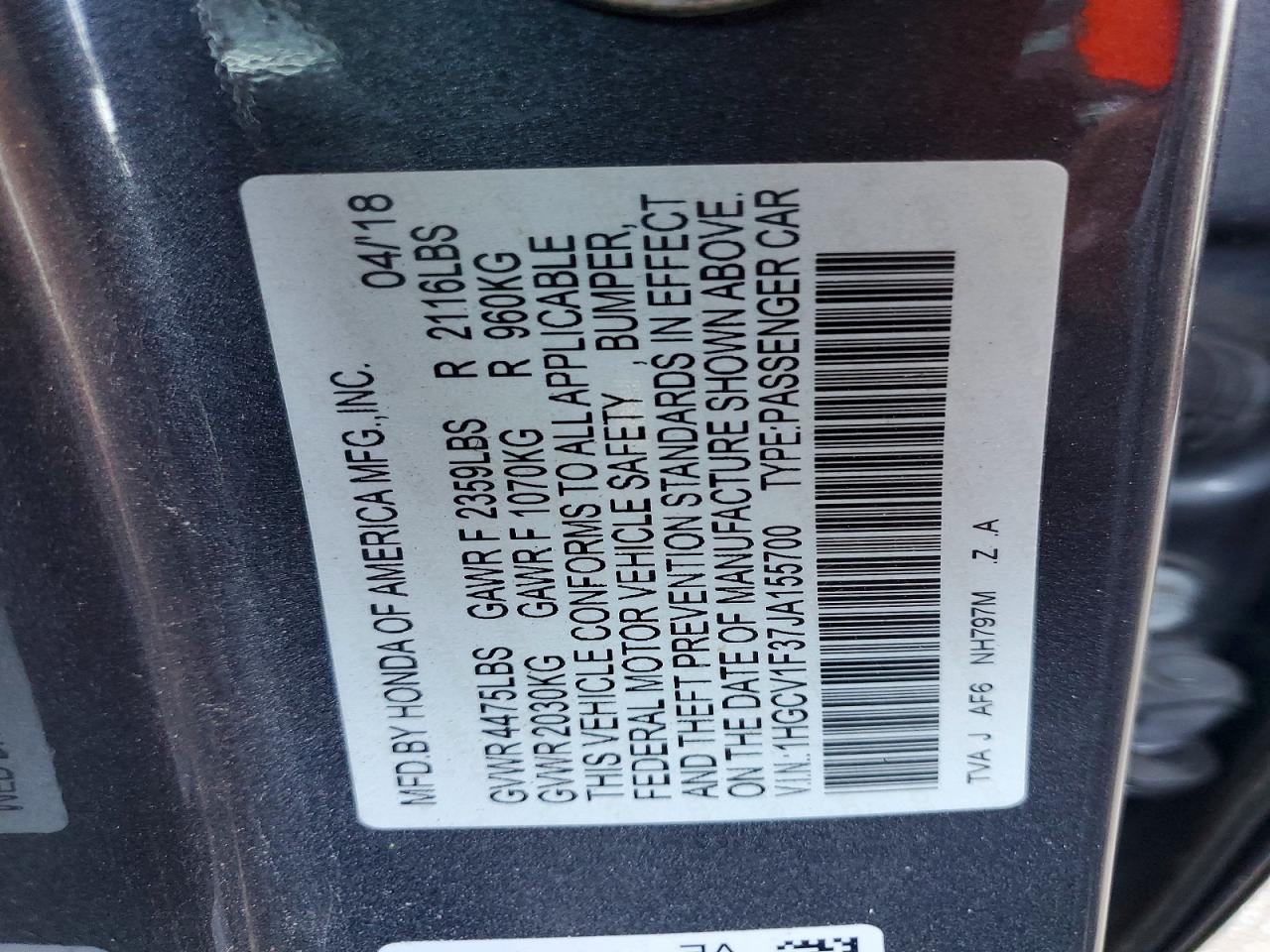 2018 HONDA ACCORD