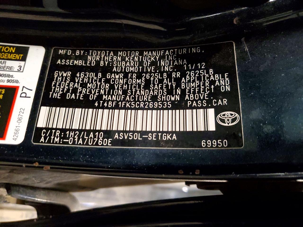 2012 TOYOTA CAMRY