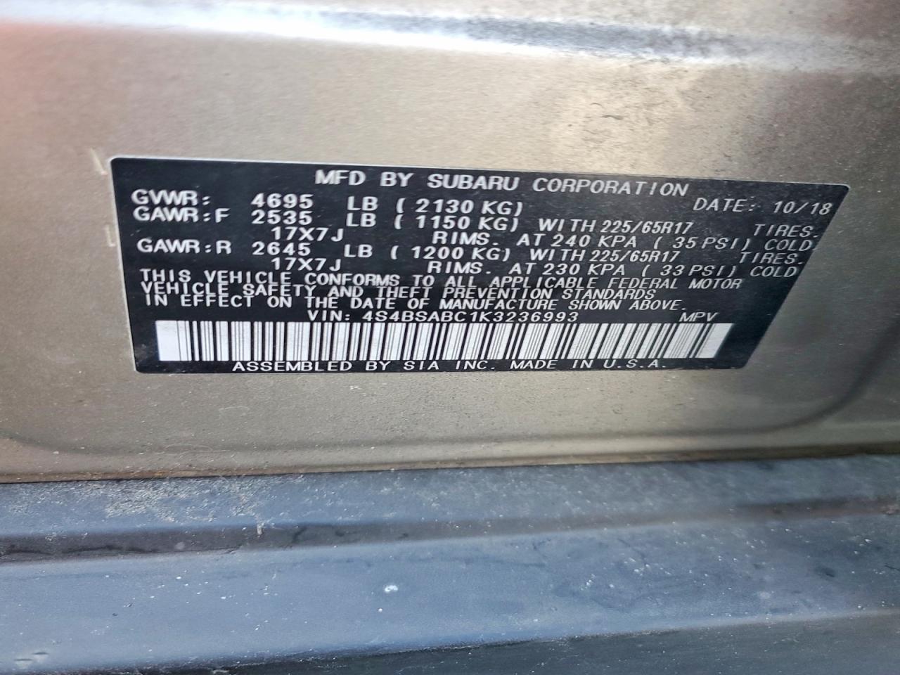 2019 SUBARU OUTBACK
