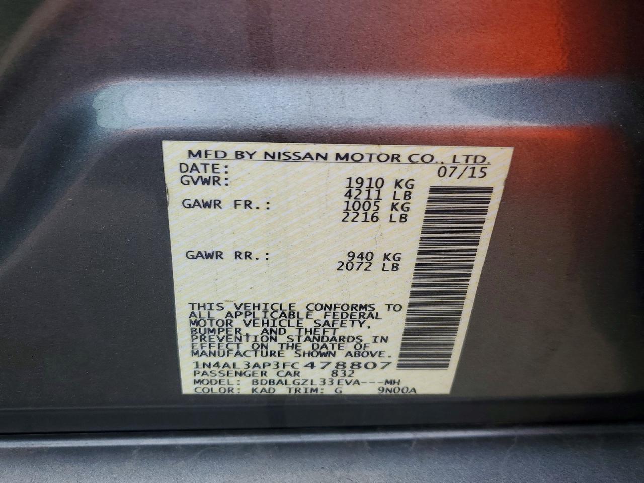2015 NISSAN ALTIMA