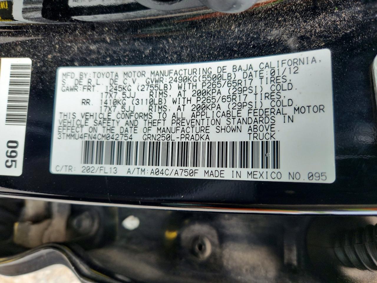 2012 TOYOTA TACOMA