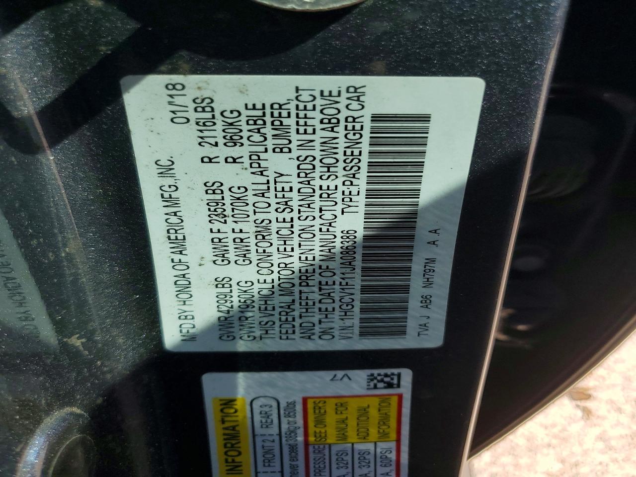 2018 HONDA ACCORD