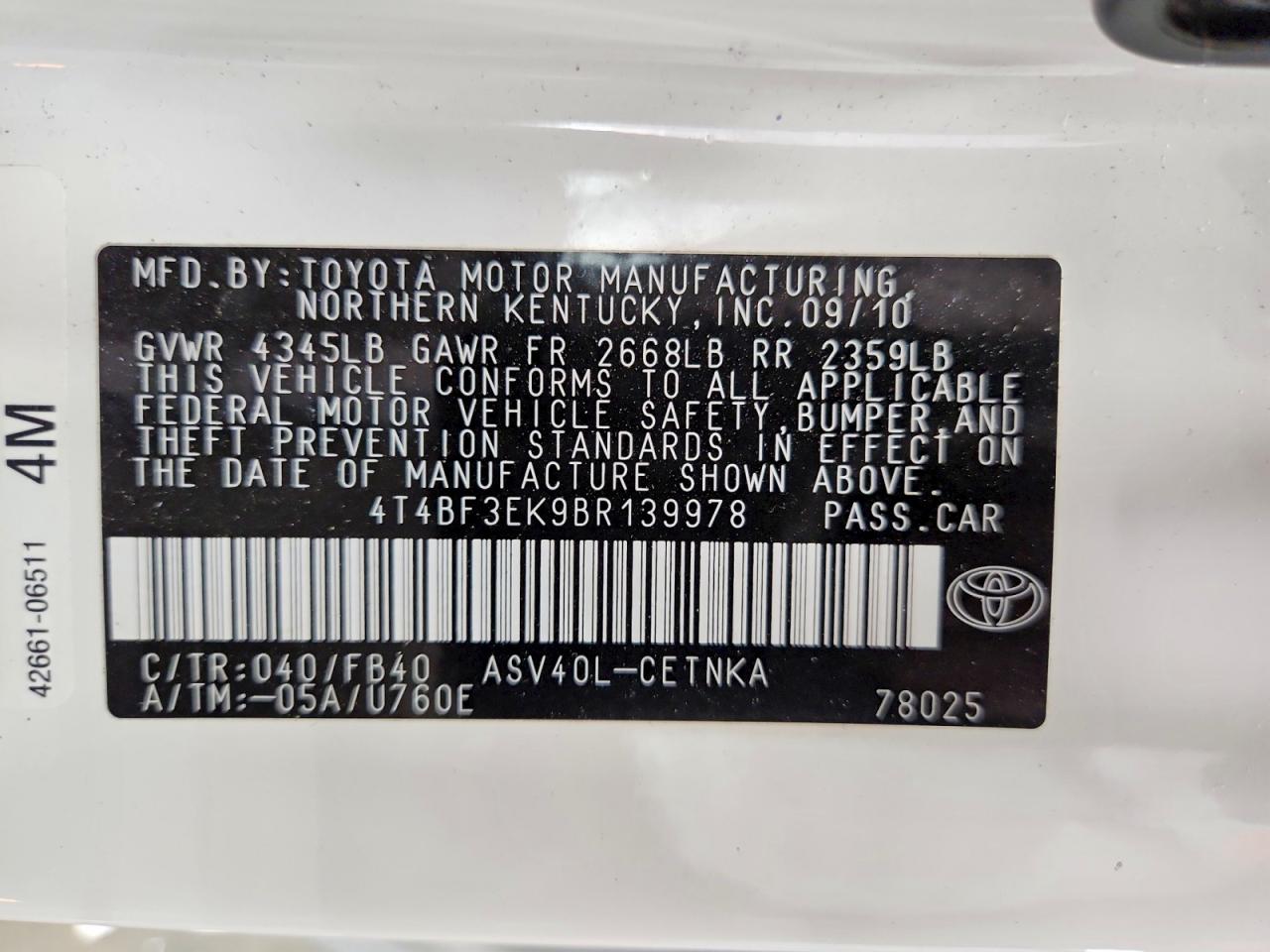 2011 TOYOTA CAMRY