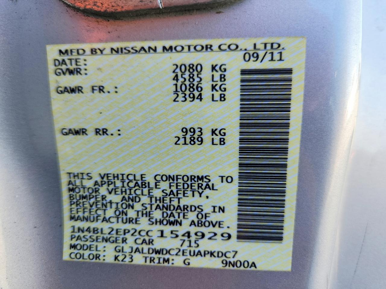 2012 NISSAN ALTIMA