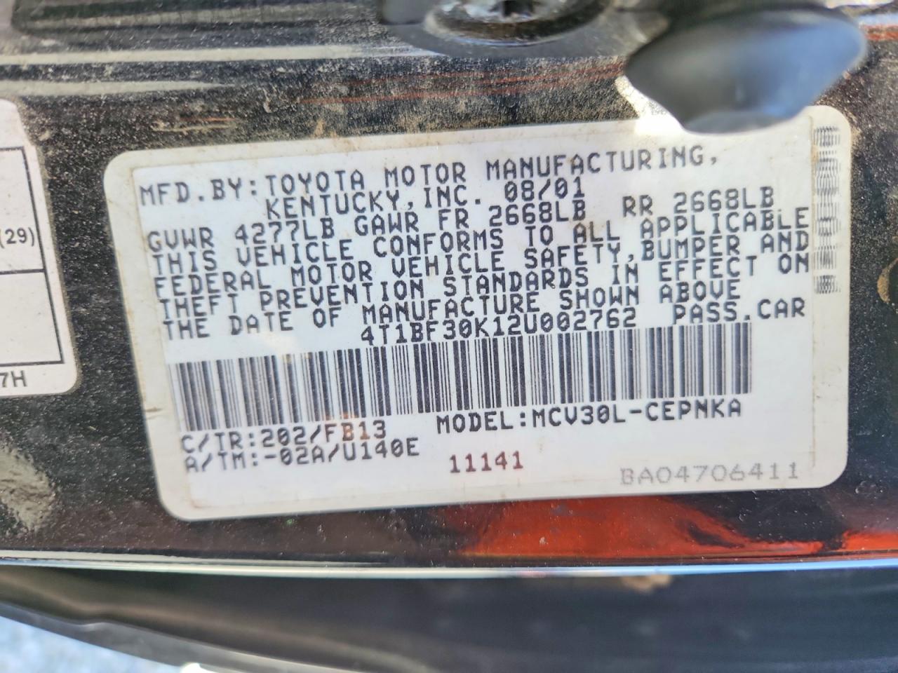 2002 TOYOTA CAMRY