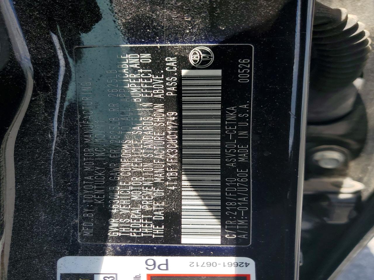 2012 TOYOTA CAMRY