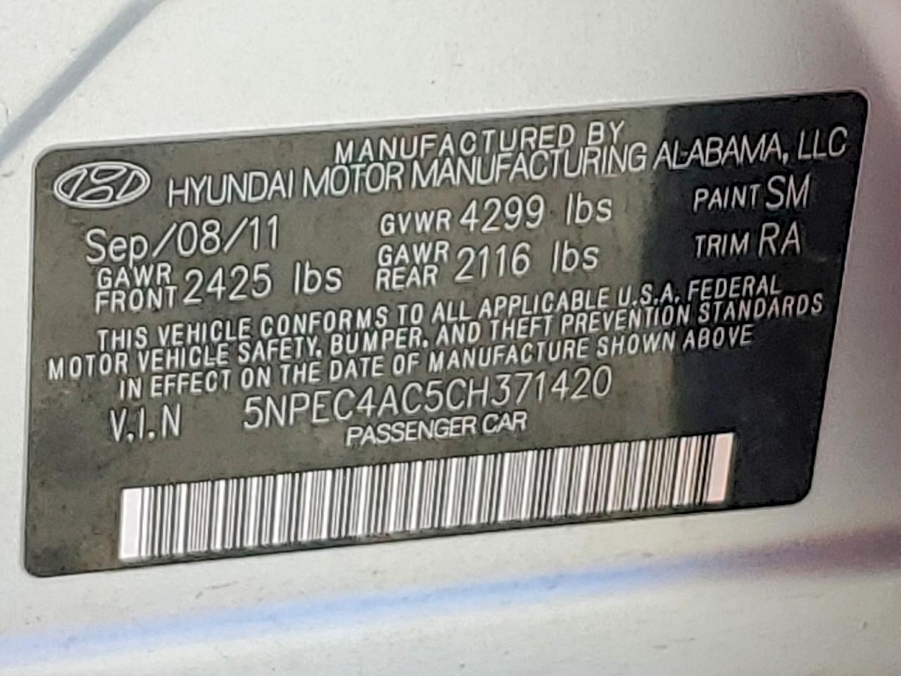 2012 HYUNDAI SONATA