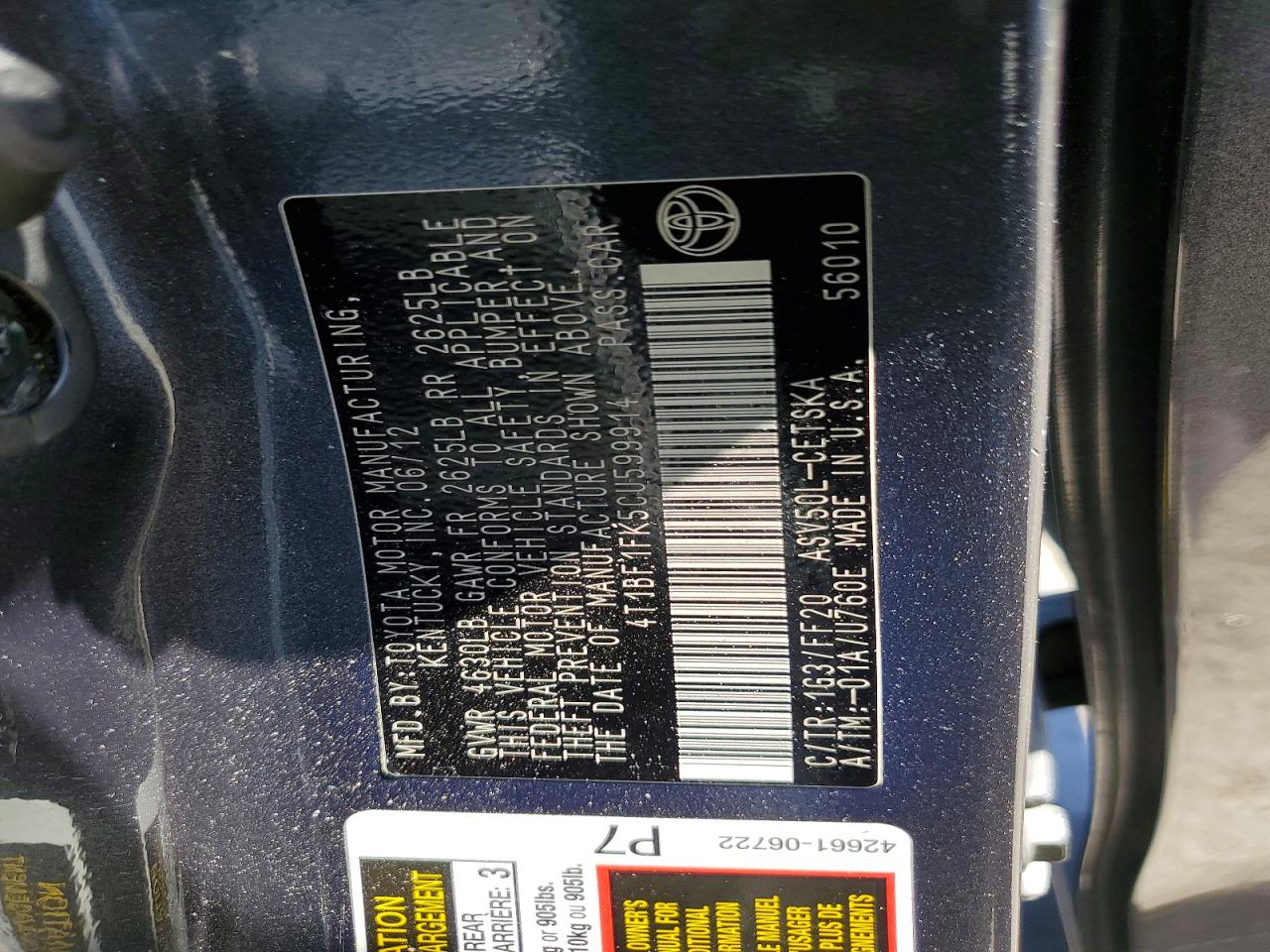 2012 TOYOTA CAMRY